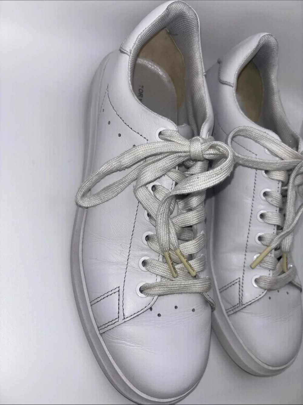 Tory Burch White Leather Low-Top Lace-Up Sneakers